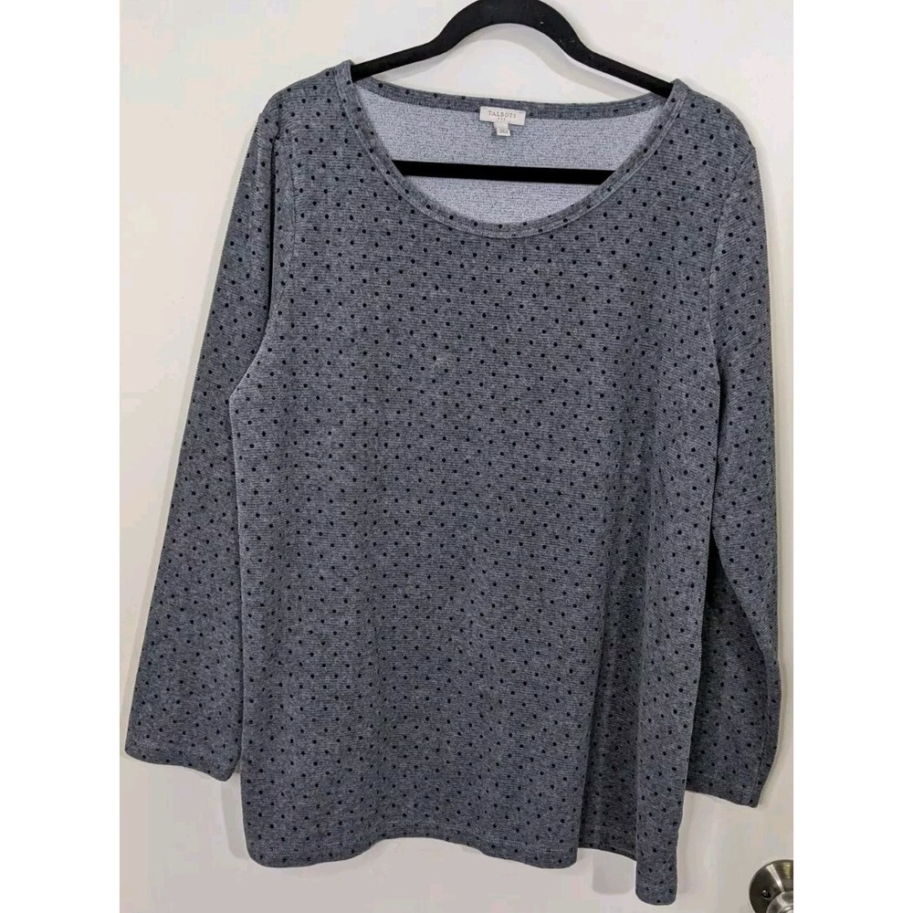 Talbots Women's S Petite Ribbed Black Polka Dot Sweater Gray